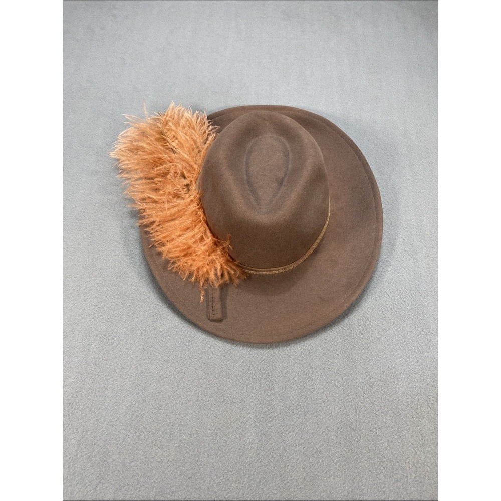 Wool Hat Womens Doeskin Felt Brown Coral Feathers USA Made‎ Western Cowgirl Chic